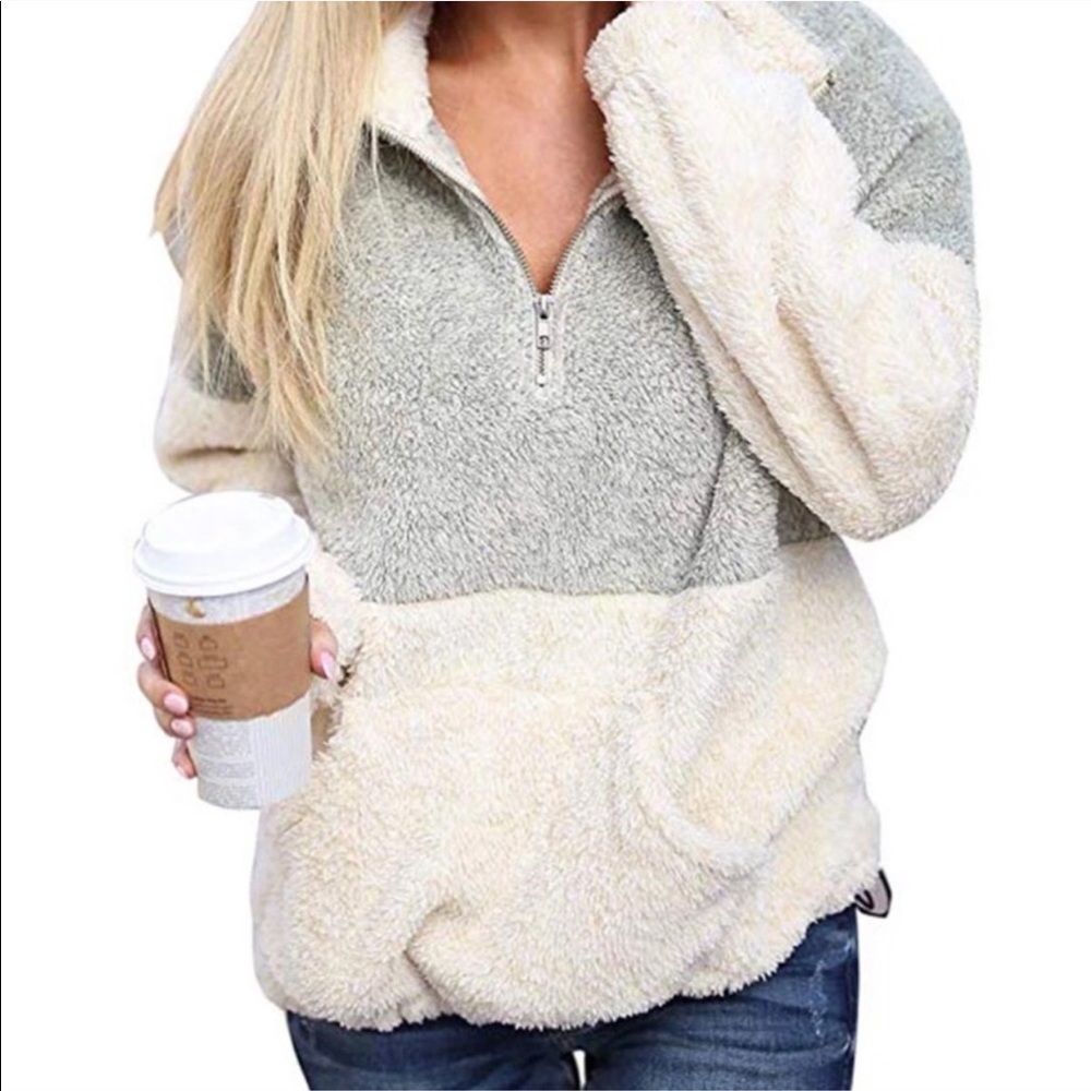 Fleece pullover, gray & white size XL